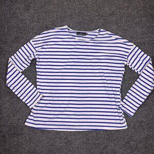 Pomander Place Blue White Breton Stripe Long Sleeve Tee Classic Preppy Top